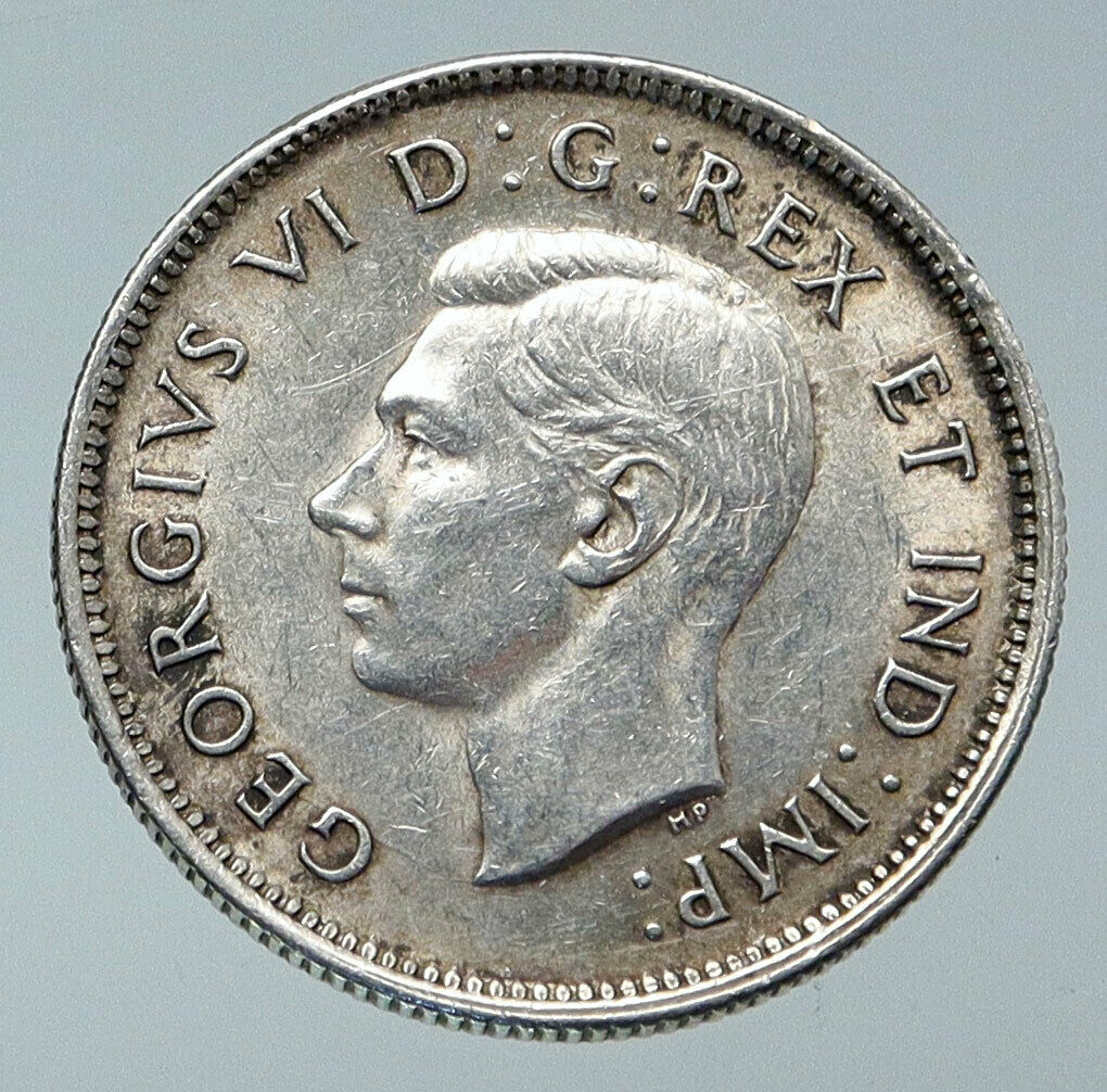 1941 CANADA King George VI of Britain ANTLERS CARIBOU Silver 25 Cent Coin i85963