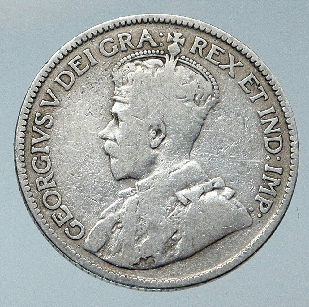 1914 CANADA UK King George V Genuine Original SILVER 25 CENTS Coin i86072