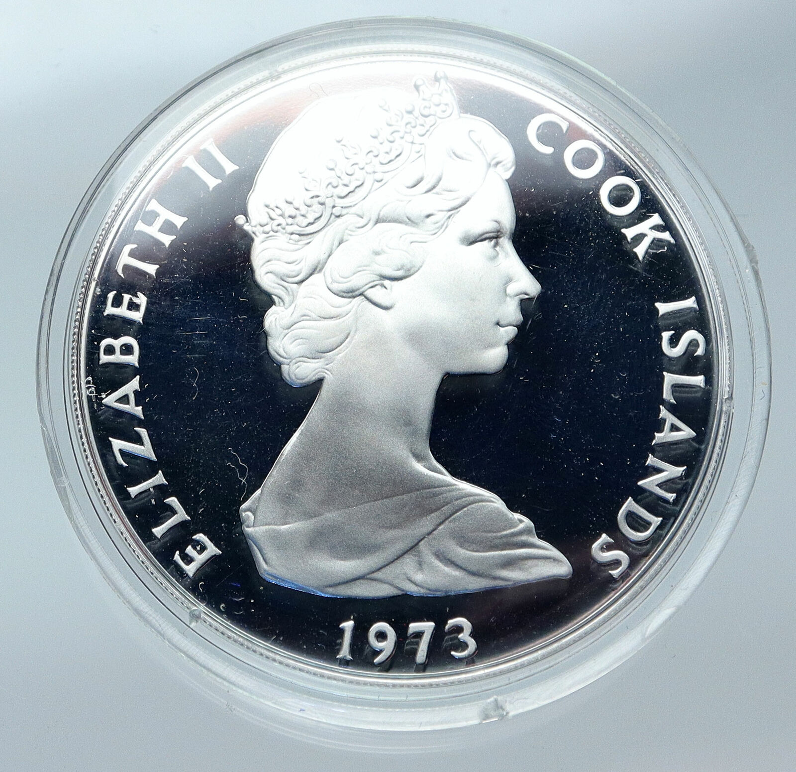 1973 COOK ISLANDS Old ELIZABETH II Coronation Proof Silver 2 Dollars Coin i86070