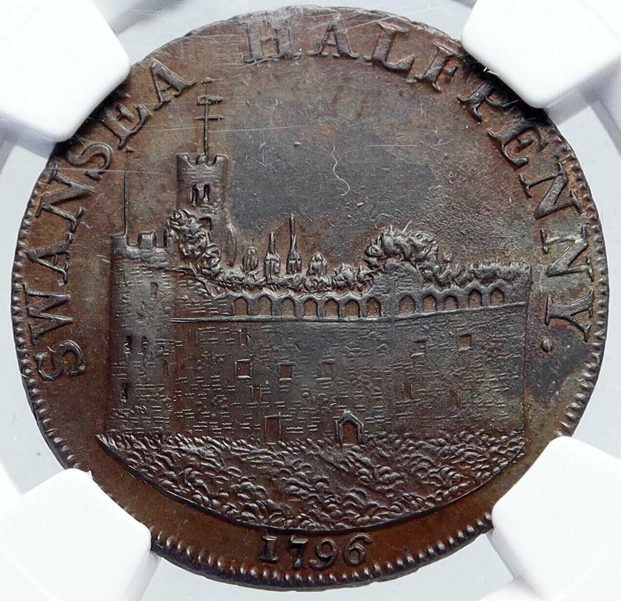 1796 WALES UK Glamorganshire Swansea CASTLE & KEY 1/2P Conder NGC Token i86447