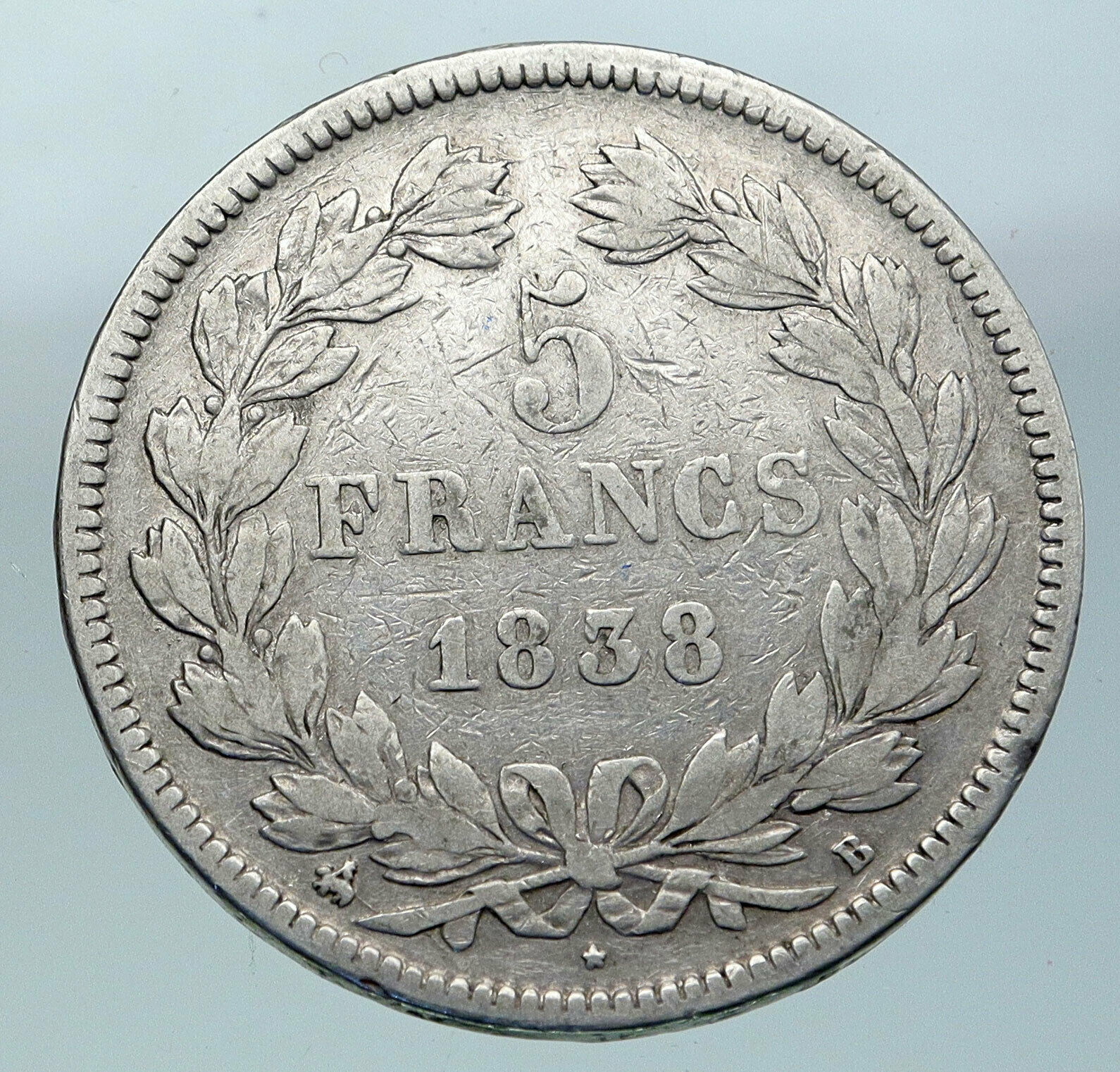 1838 FRANCE King Louis Philippe I French Antique Silver 5 Francs Coin i86522