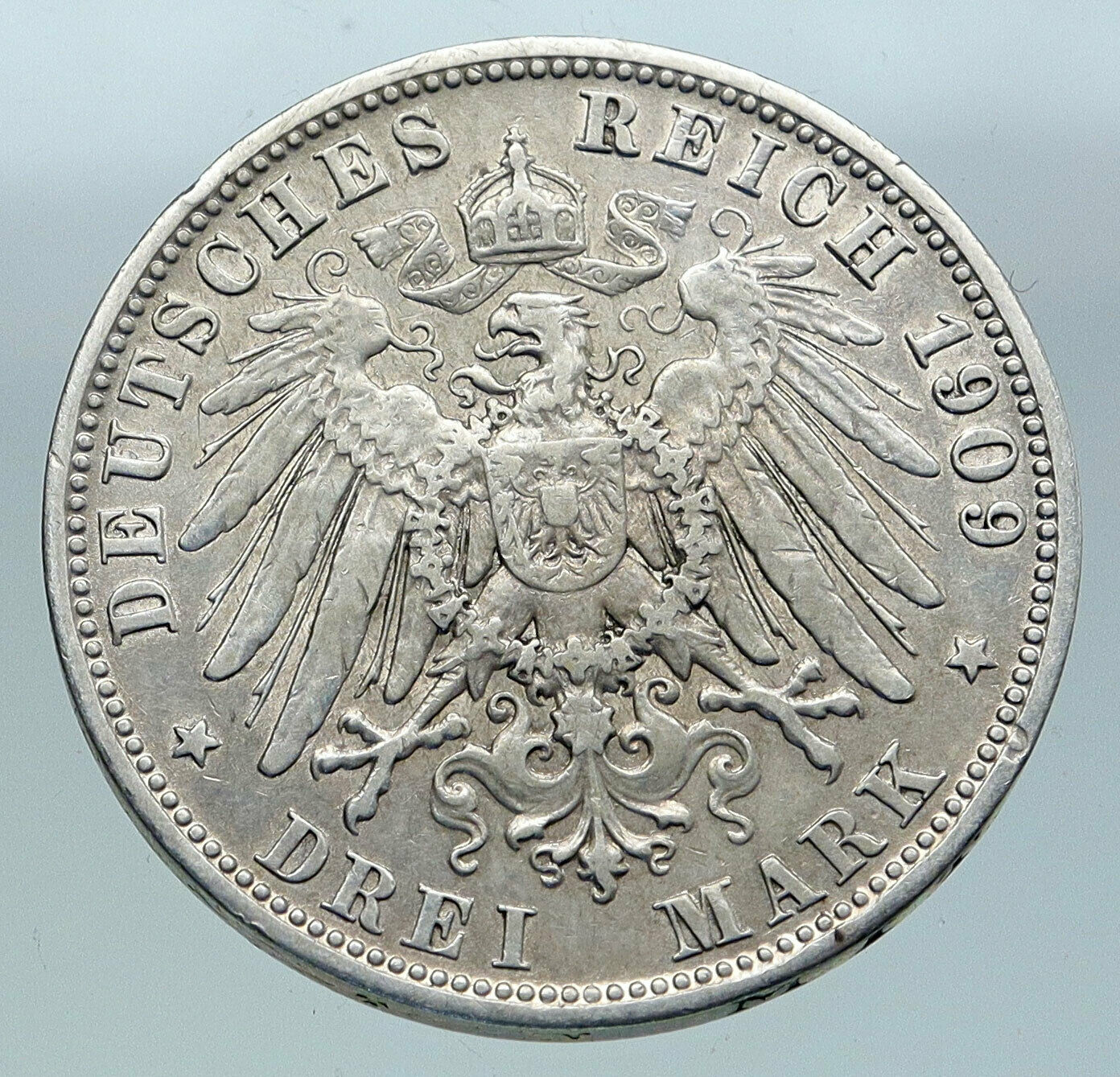 1909 GERMANY German States BAVARIA King OTTO Silver 3 Mark Coin w EAGLE i86526