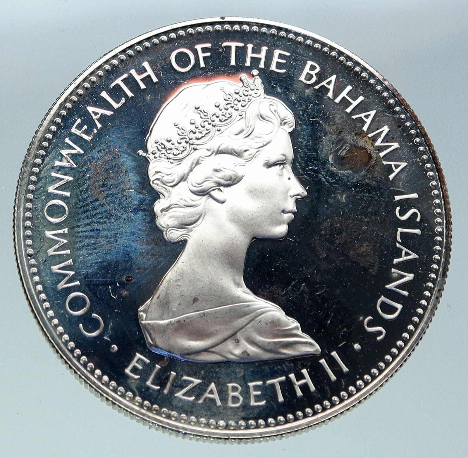 1971 The BAHAMAS Elizabeth II FLAMINGO Birds PROOF SILVER 2 Dollars Coin i86527