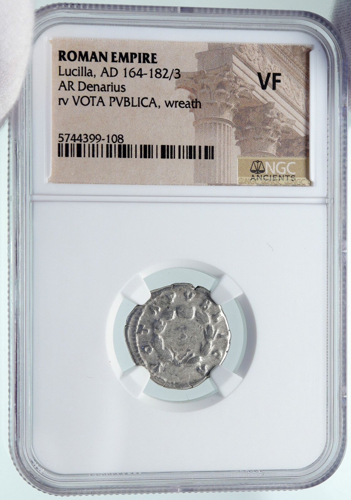 LUCILLA wife of LUCIUS VERUS Rare 164AD Silver Roman Coin WREATH NGC i86394