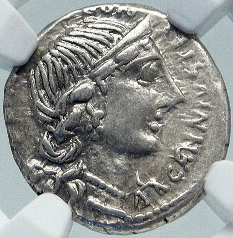 Roman Republic SULLA TIME 82BC Ancient Rome Silver Coin ANNA CHARIOT NGC i86392