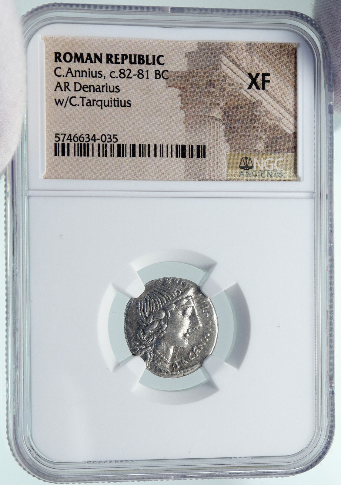 Roman Republic SULLA TIME 82BC Ancient Rome Silver Coin ANNA CHARIOT NGC i86392