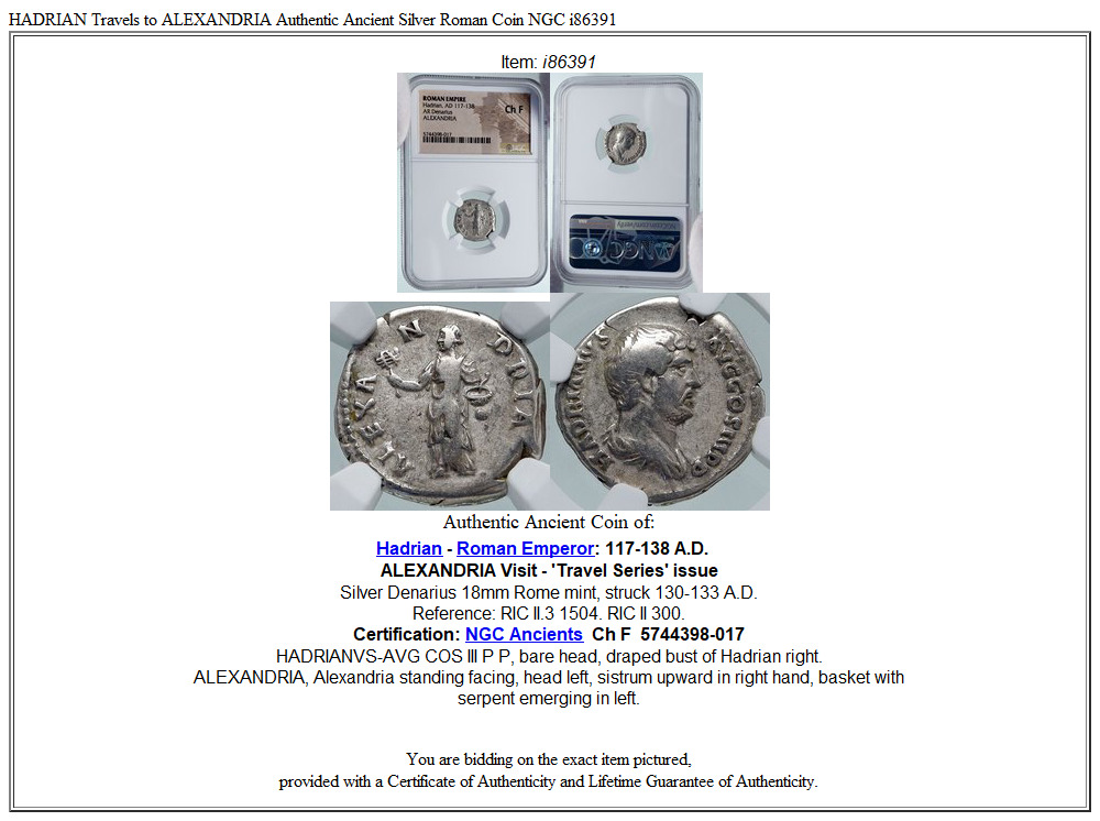 HADRIAN Travels to ALEXANDRIA Authentic Ancient Silver Roman Coin NGC i86391