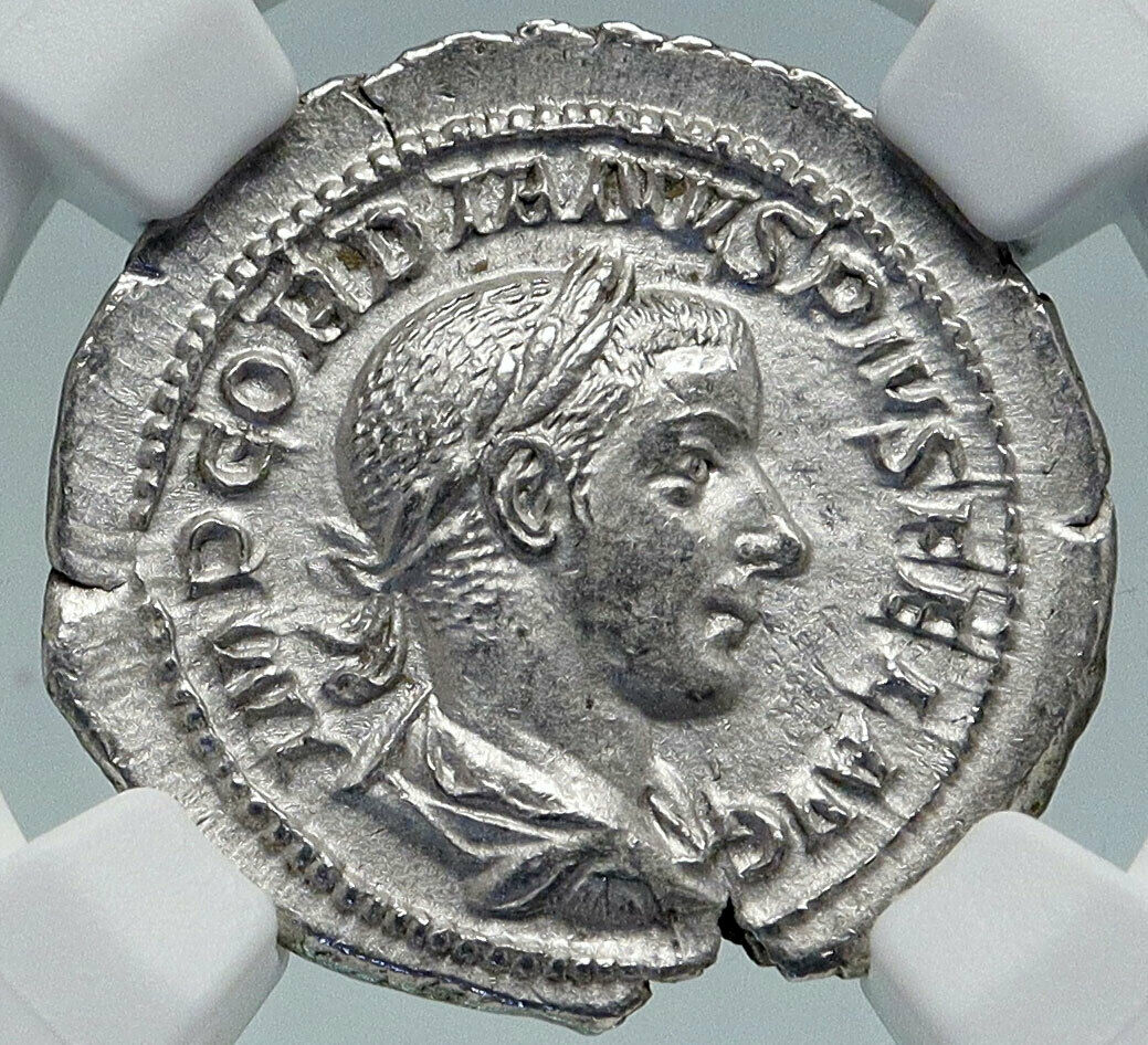 GORDIAN III Authentic Ancient 240AD Rome Silver Roman Coin APOLLO NGC i86399