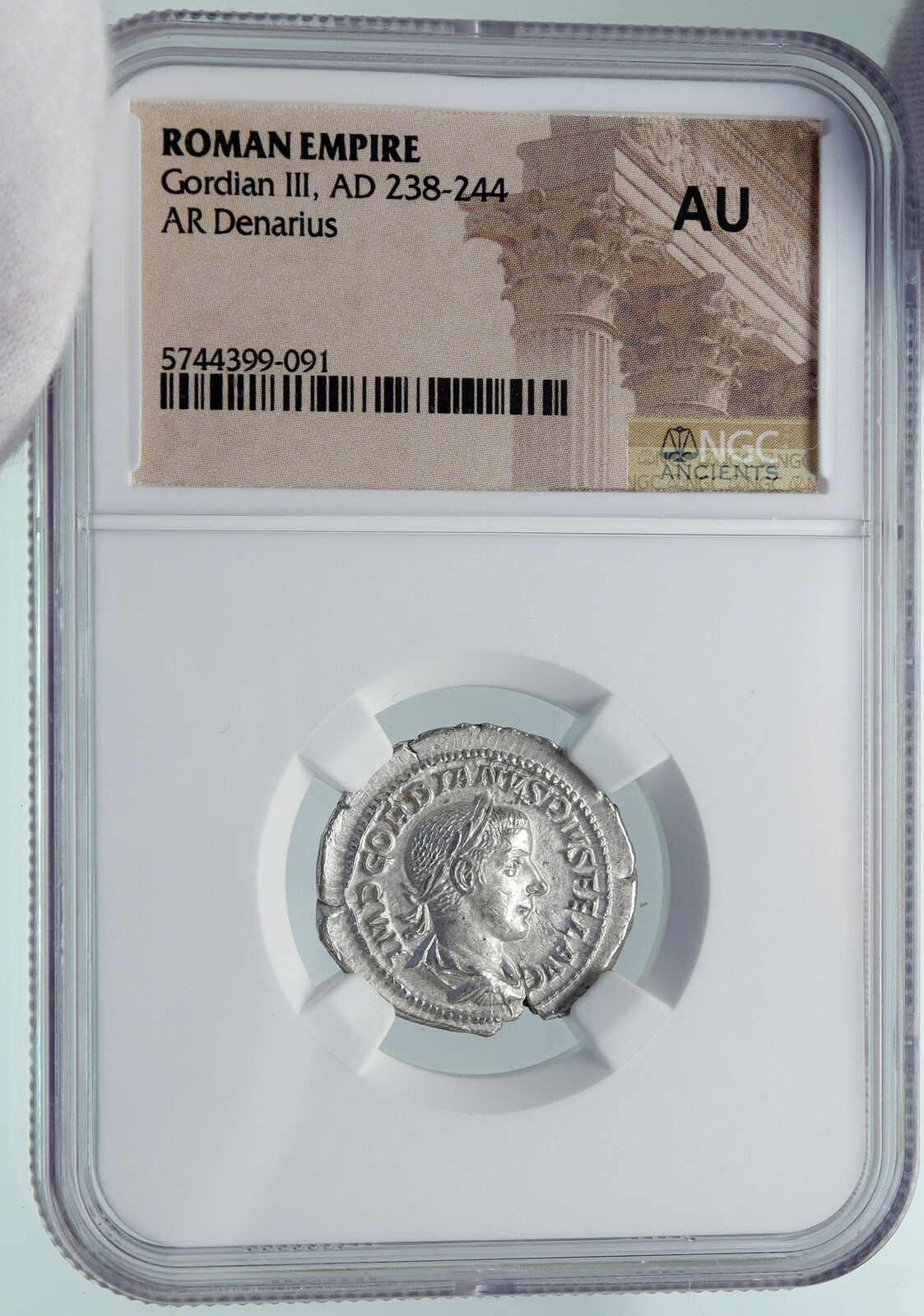 GORDIAN III Authentic Ancient 240AD Rome Silver Roman Coin APOLLO NGC i86399