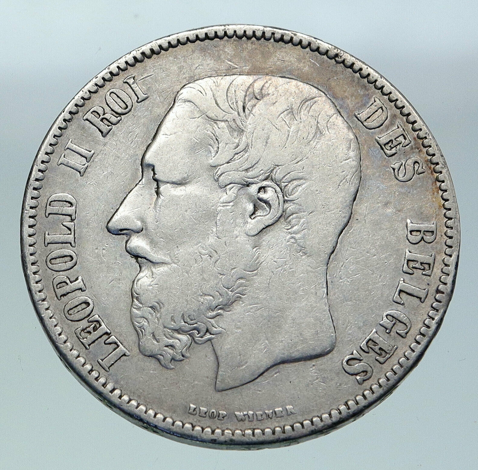 1873 BELGIUM with King LEOPOLD II and LION Genuine Silver 5 Francs Coin i86531