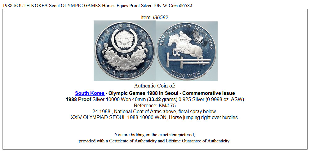 1988 SOUTH KOREA Seoul OLYMPIC GAMES Horses Eques Proof Silver 10K W Coin i86582