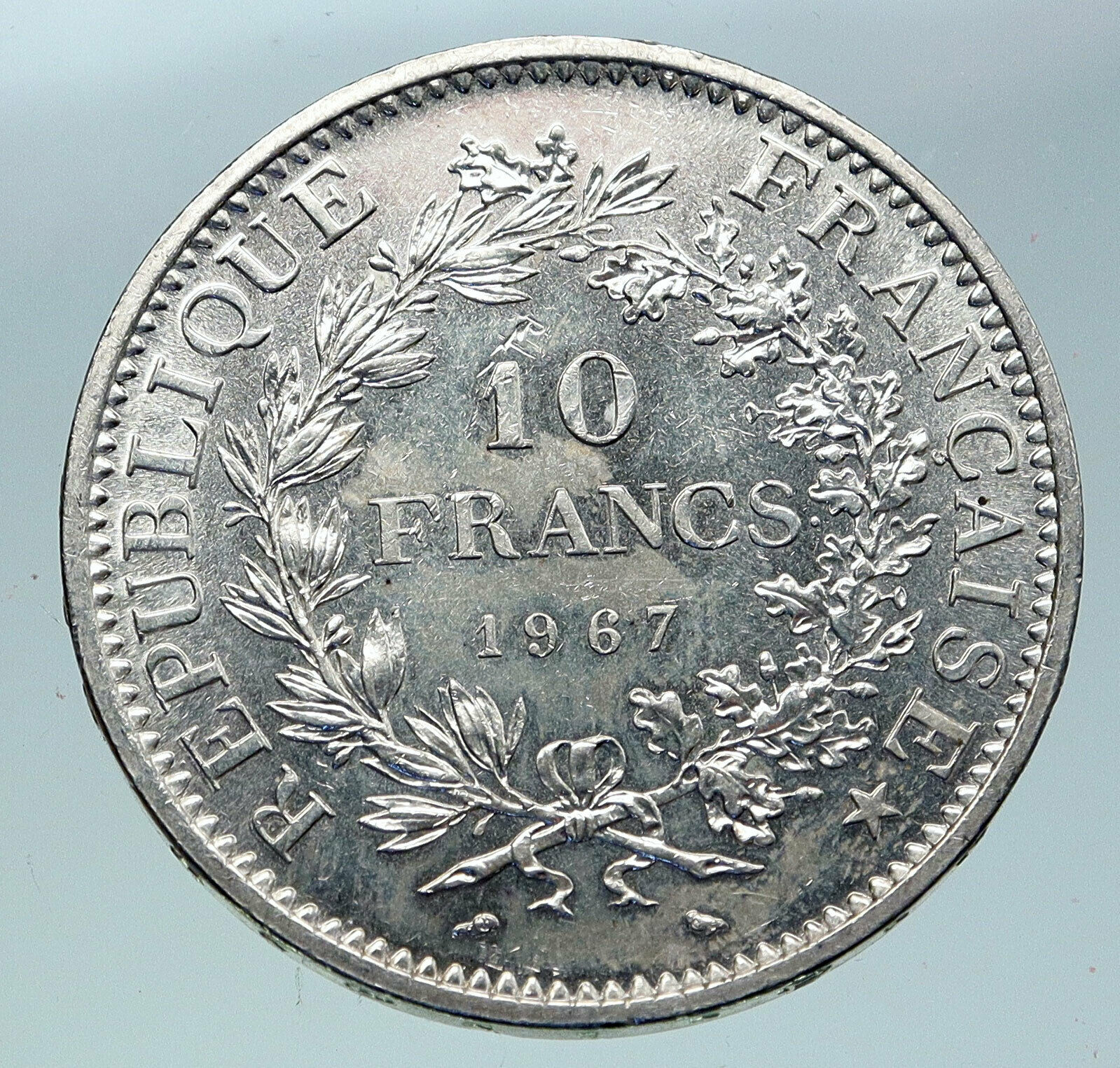 1967 FRANCE Large HERCULES Motto VINTAGE Old Silver 10 FRANCS French Coin i86336