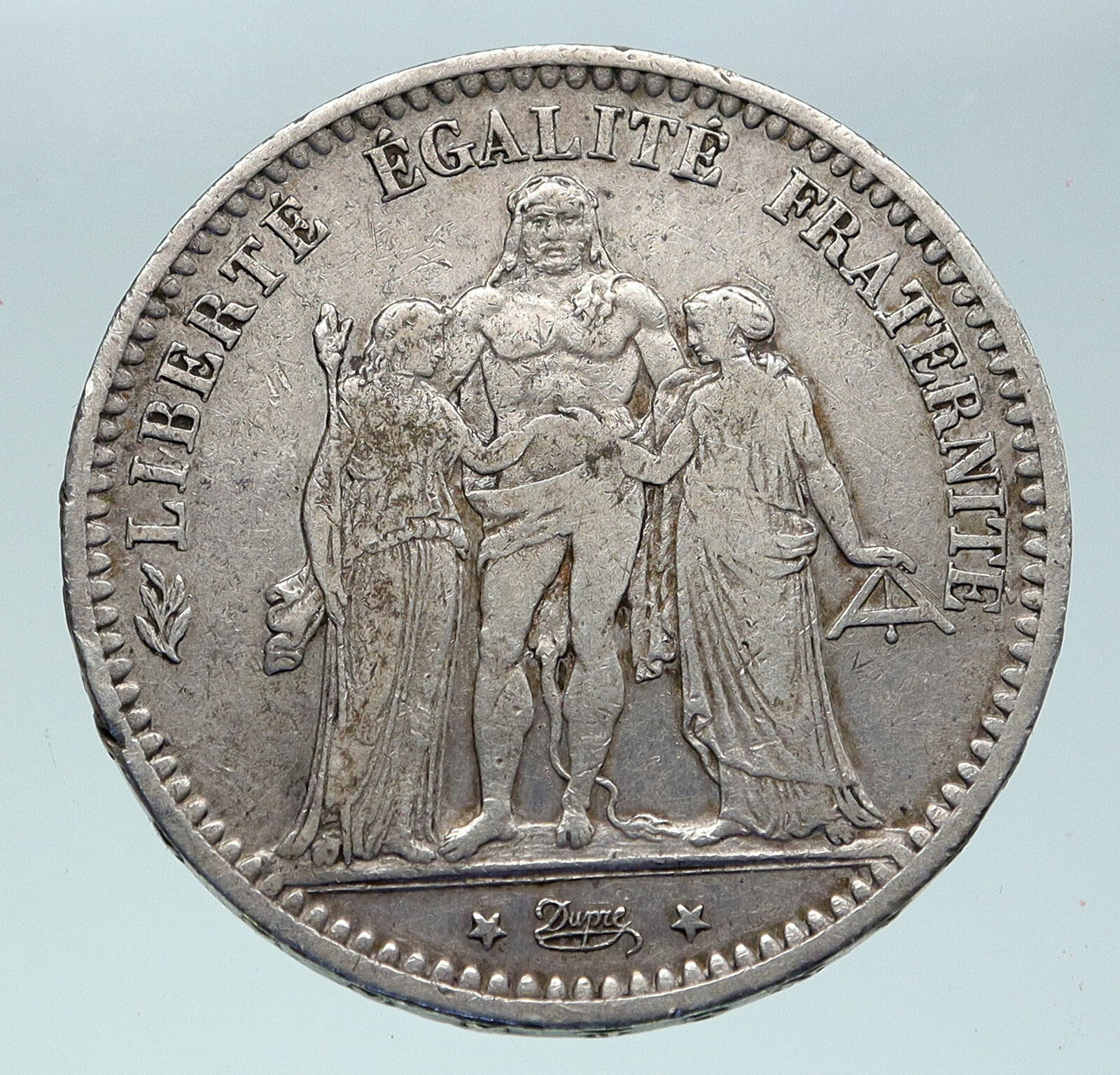 1875 A FRANCE Hercules Group Antique VINTAGE Silver 5 Franc French Coin i86343