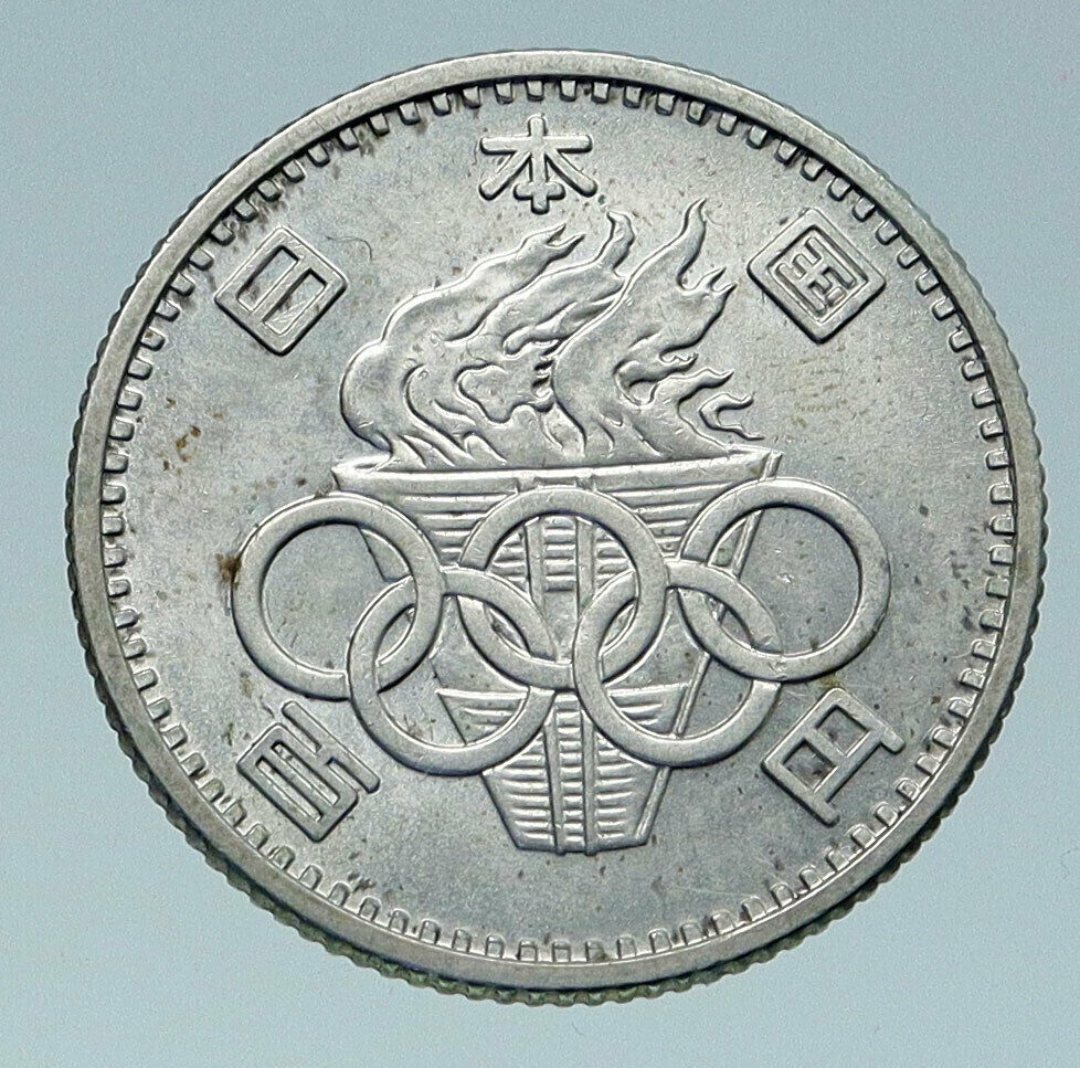 1964 JAPAN Tokyo Summer Olympic Games w RINGS VINTAGE Silver 100 Yen Coin i86600