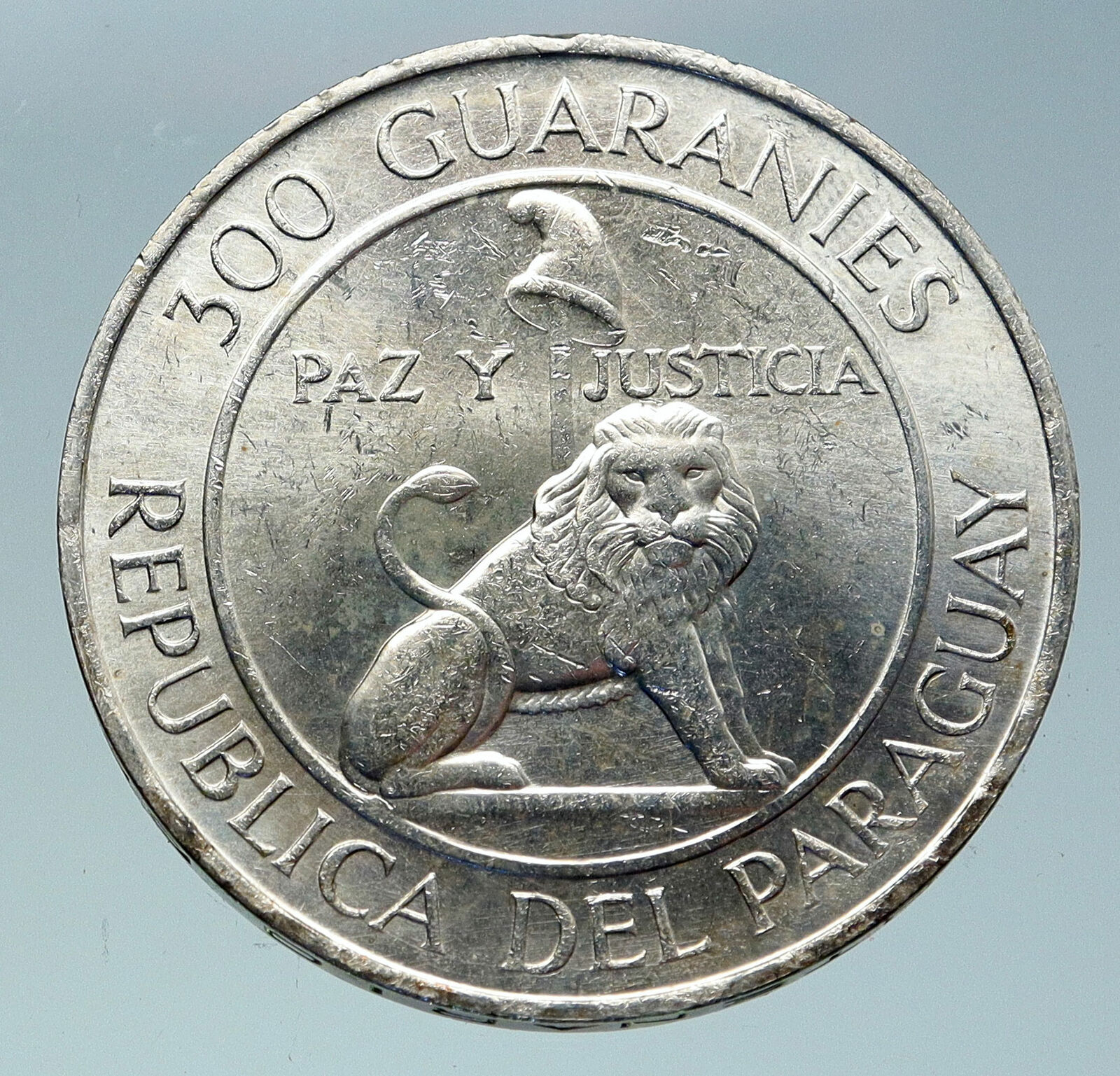 1968 PARAGUAY President Stroessner Genuine OLD Silver 300 Guaranies Coin i86601