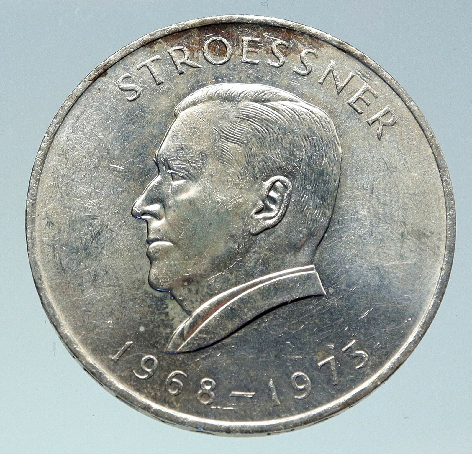 1968 PARAGUAY President Stroessner Genuine OLD Silver 300 Guaranies Coin i86601