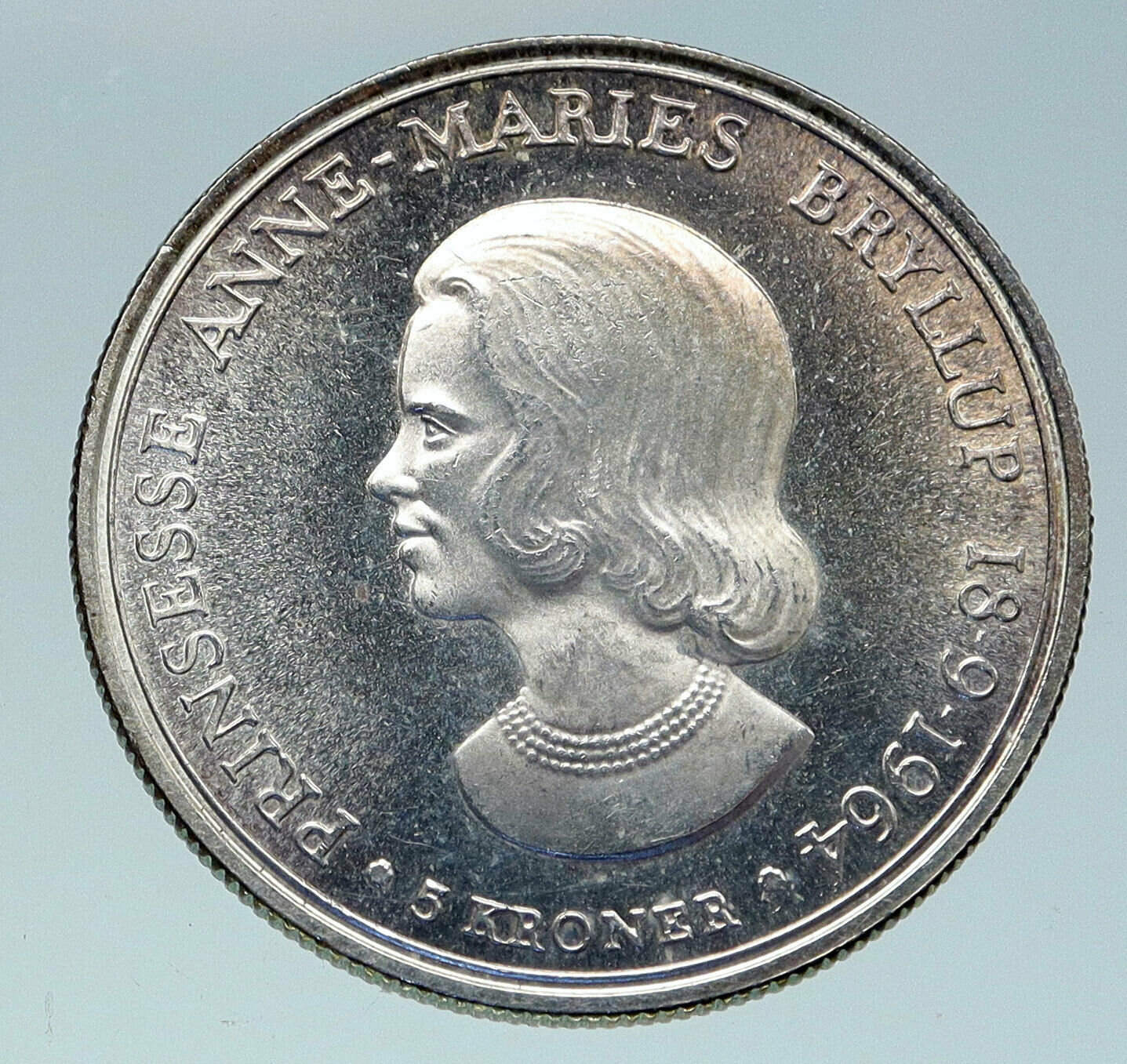 1964 DENMARK King Frederick IX Silver Princess ANNE MARIE WEDDING 5K Coin i86604