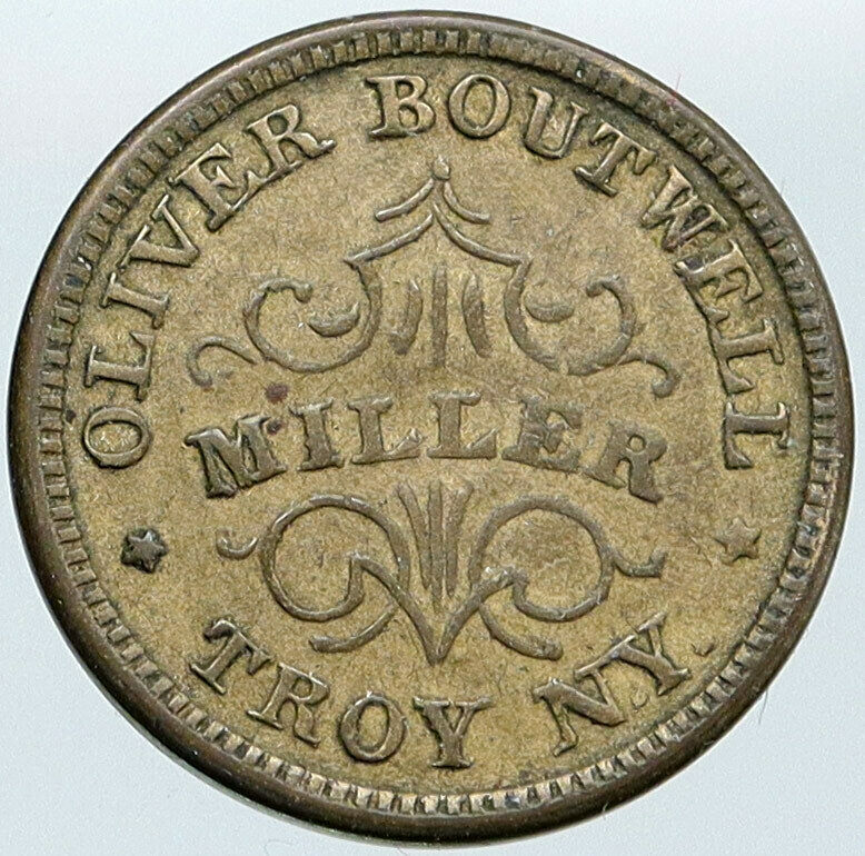 1863 UNITED STATES Troy NY Miller Oliver Boutwell ANTIQUE OLD Trade Token i87634