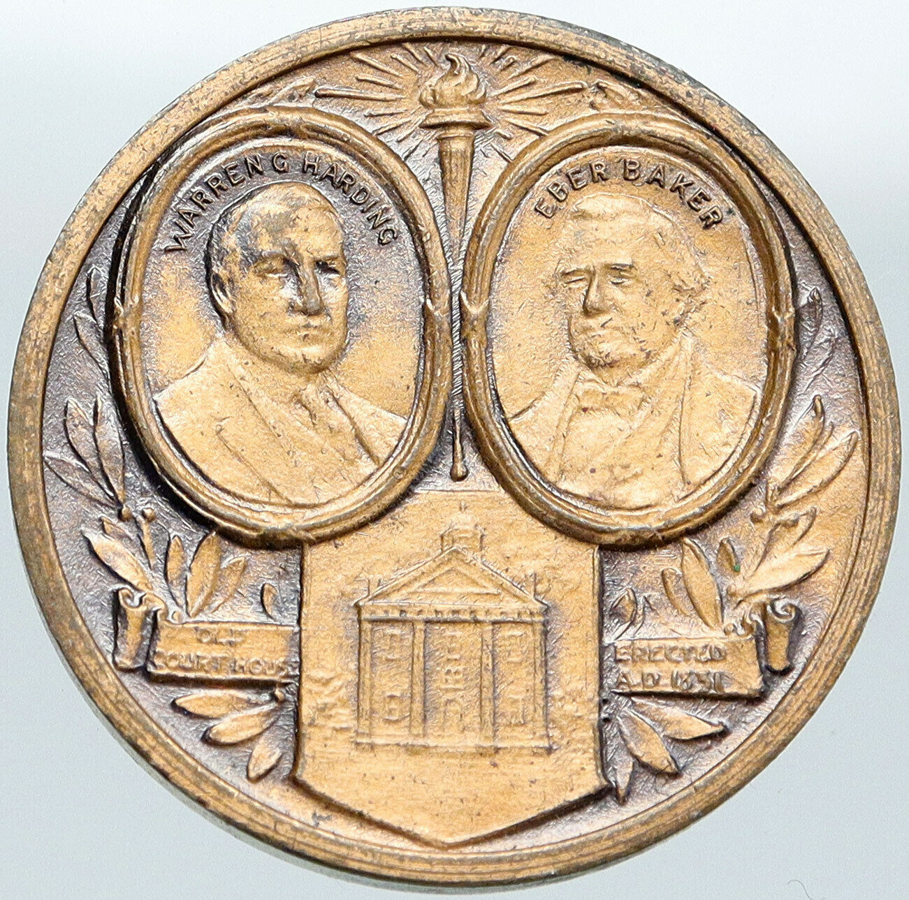 1922 USA Marion, OHIO President Warren Harding & Eber Baker ANTIQUE Medal i87637