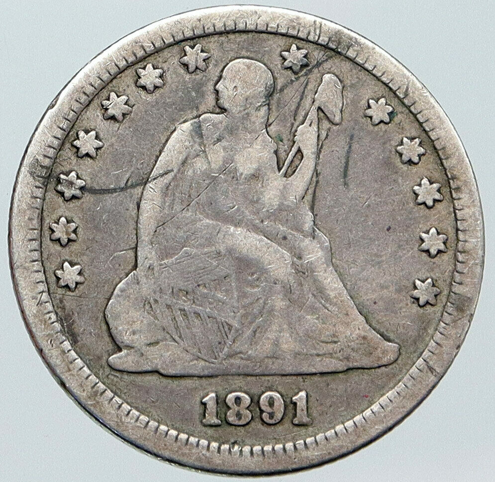 1891 UNITED STATES US Silver SEATED LIBERTY Quarter Dollar Coin w EAGLE i87643