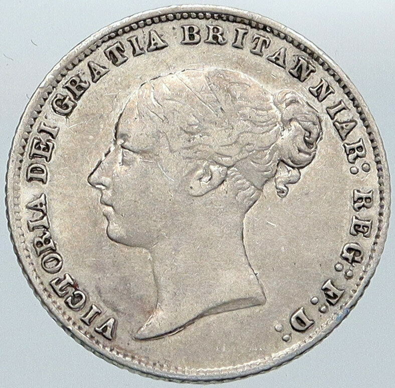 1866 UK Great Britain United Kingdom QUEEN VICTORIA Sixpence Silver Coin i87647