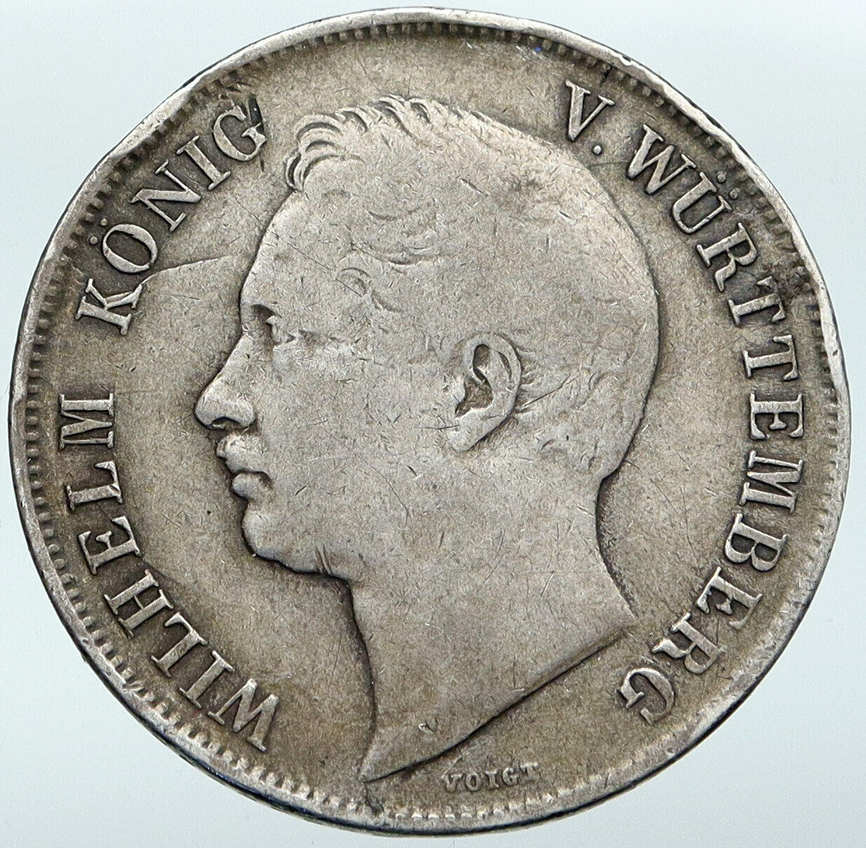 1843 Germany German States Wurttemberg WILHELM I Old Silver Gulden Coin i87652