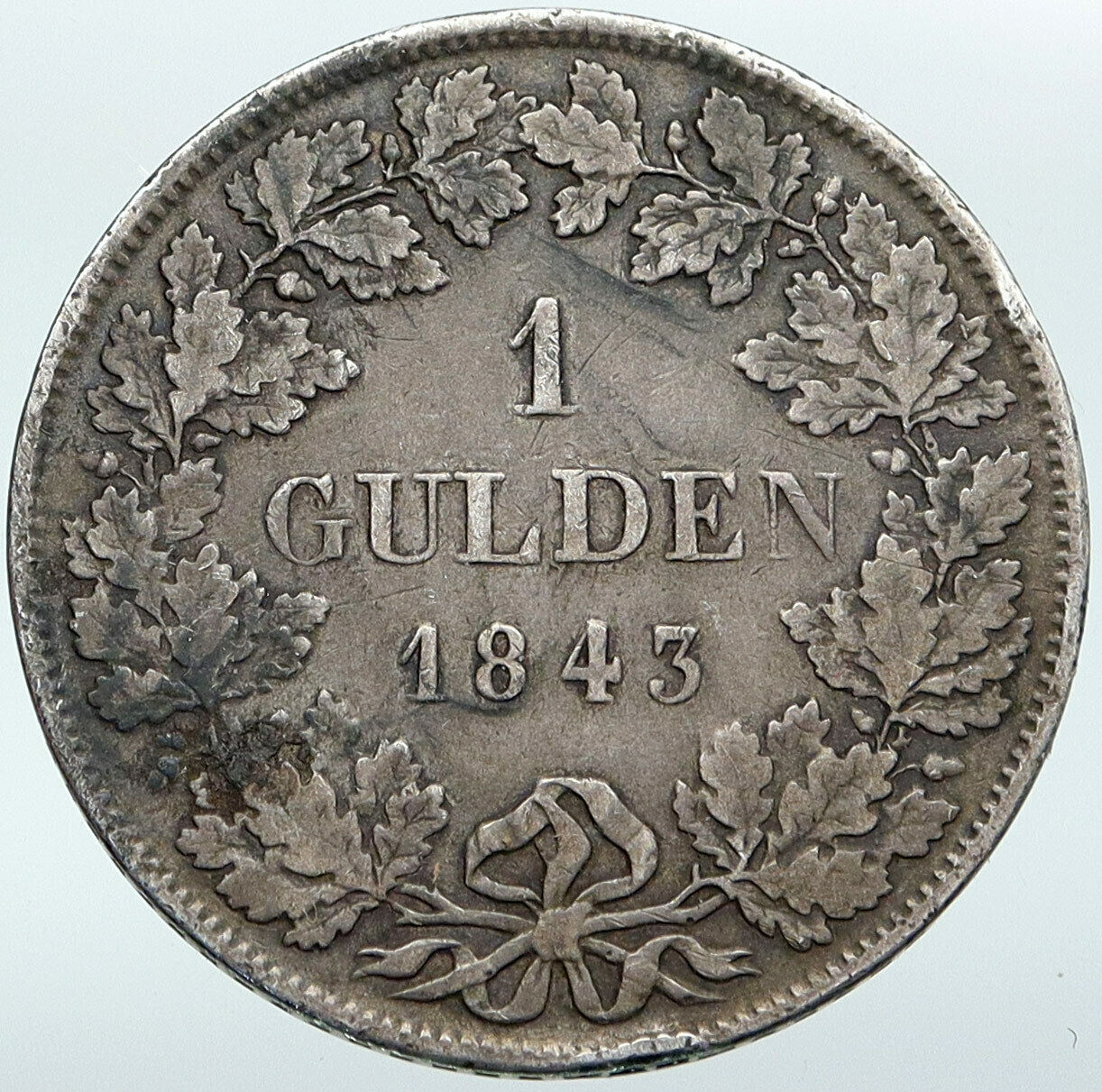 1843 Germany German States Wurttemberg WILHELM I Old Silver Gulden Coin i87652