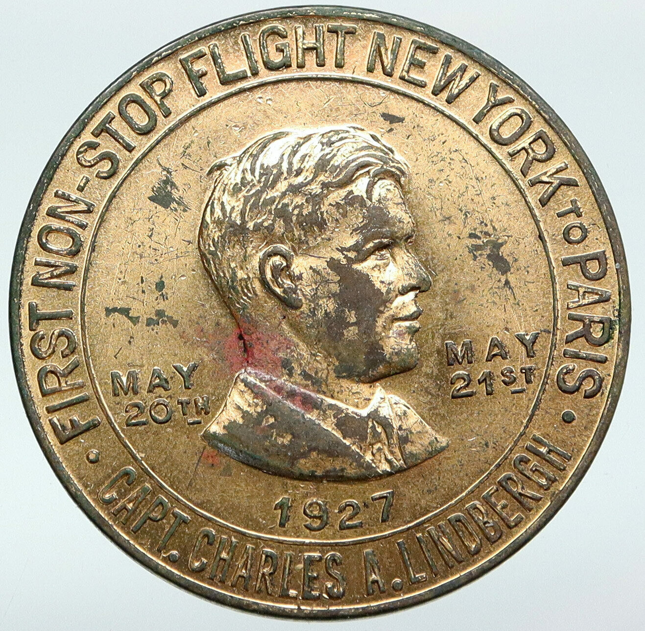 1927 UNITED STATES Charles Lindbergh New York to Paris FLIGHT Plane Medal i87659