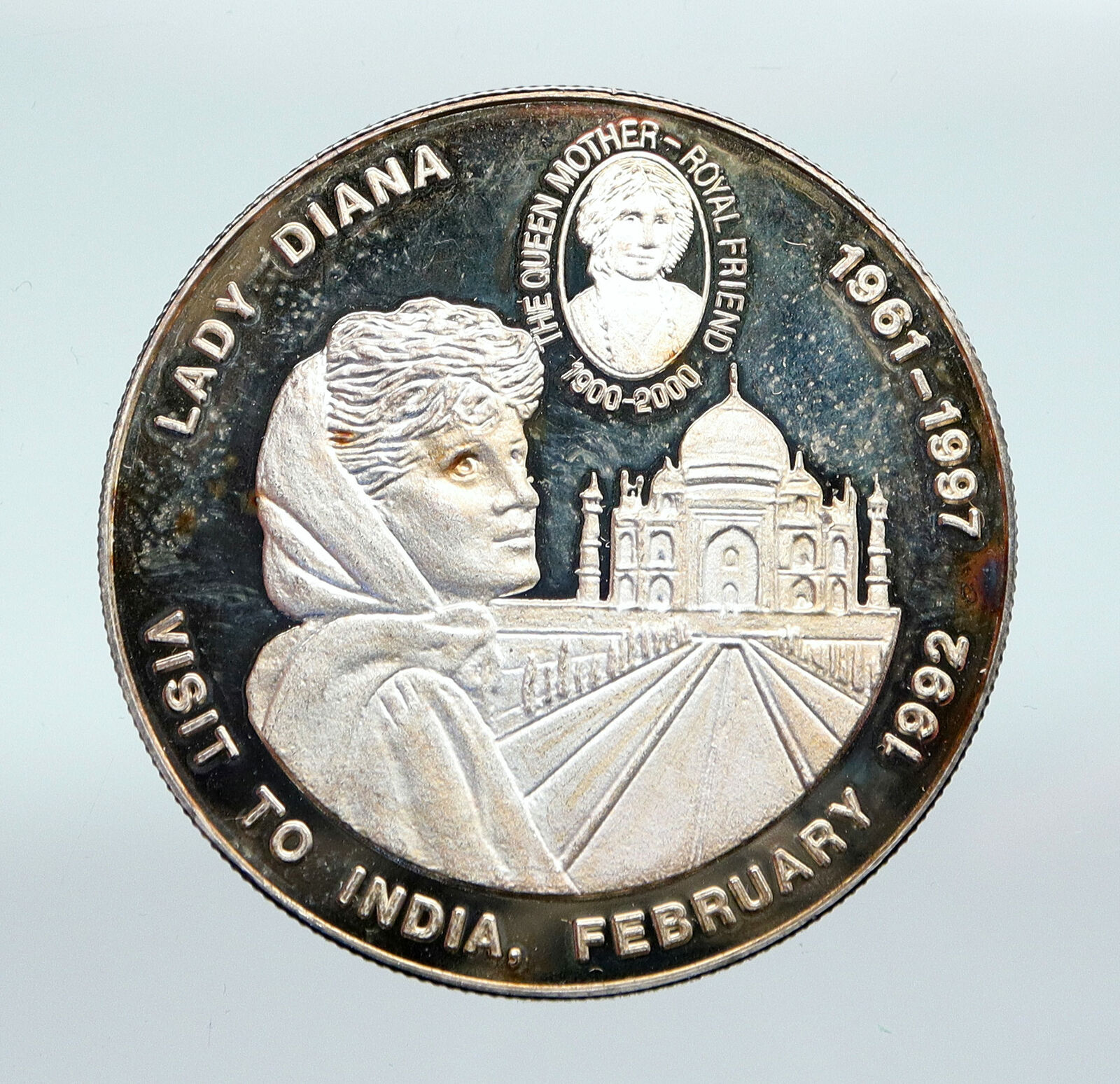 2000 CONGO BRITISH Princess DIANA Visit to INDIA Taj Mahal 5 Francs Coin i87661