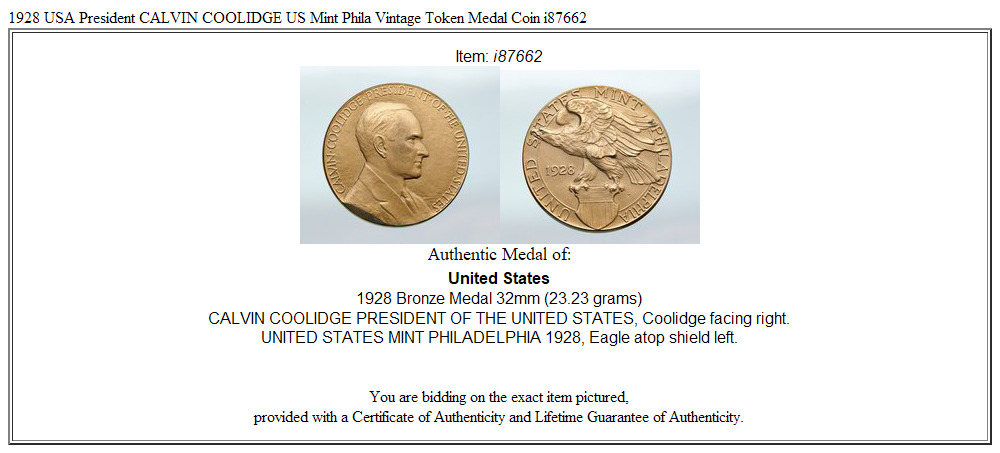 1928 USA President CALVIN COOLIDGE US Mint Phila Vintage Token Medal Coin i87662