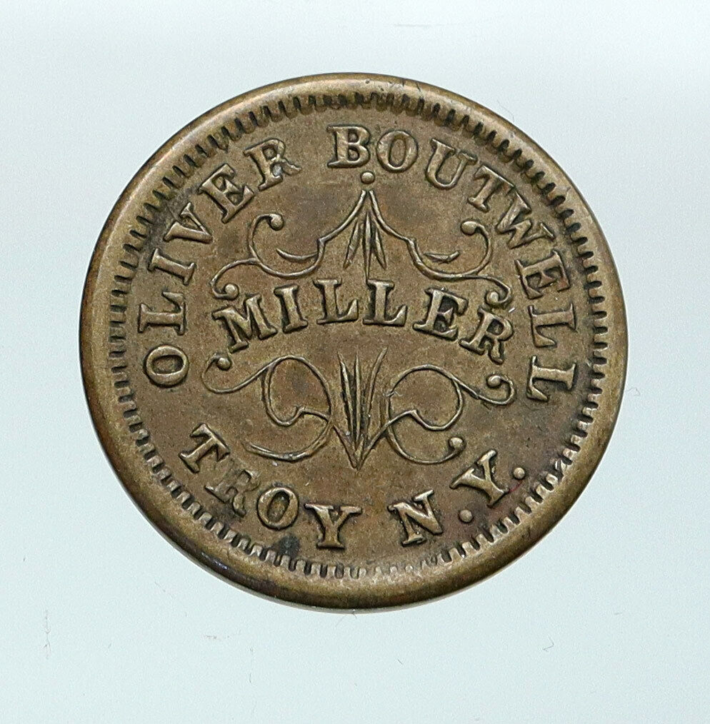 1863 UNITED STATES Troy NY Miller Oliver Boutwell ANTIQUE OLD Trade Token i87673