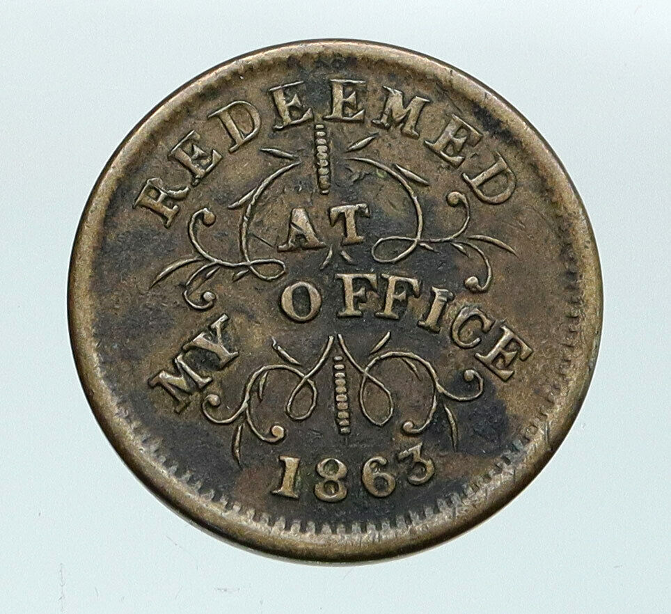 1863 UNITED STATES Troy NY Miller Oliver Boutwell ANTIQUE OLD Trade Token i87673