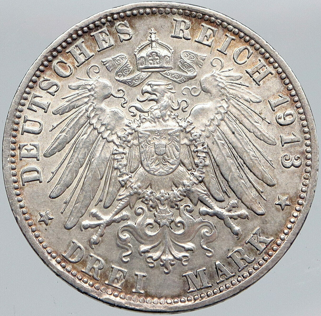 1913 GERMANY German States BAVARIA King OTTO Silver 3 Mark Coin w EAGLE i87697