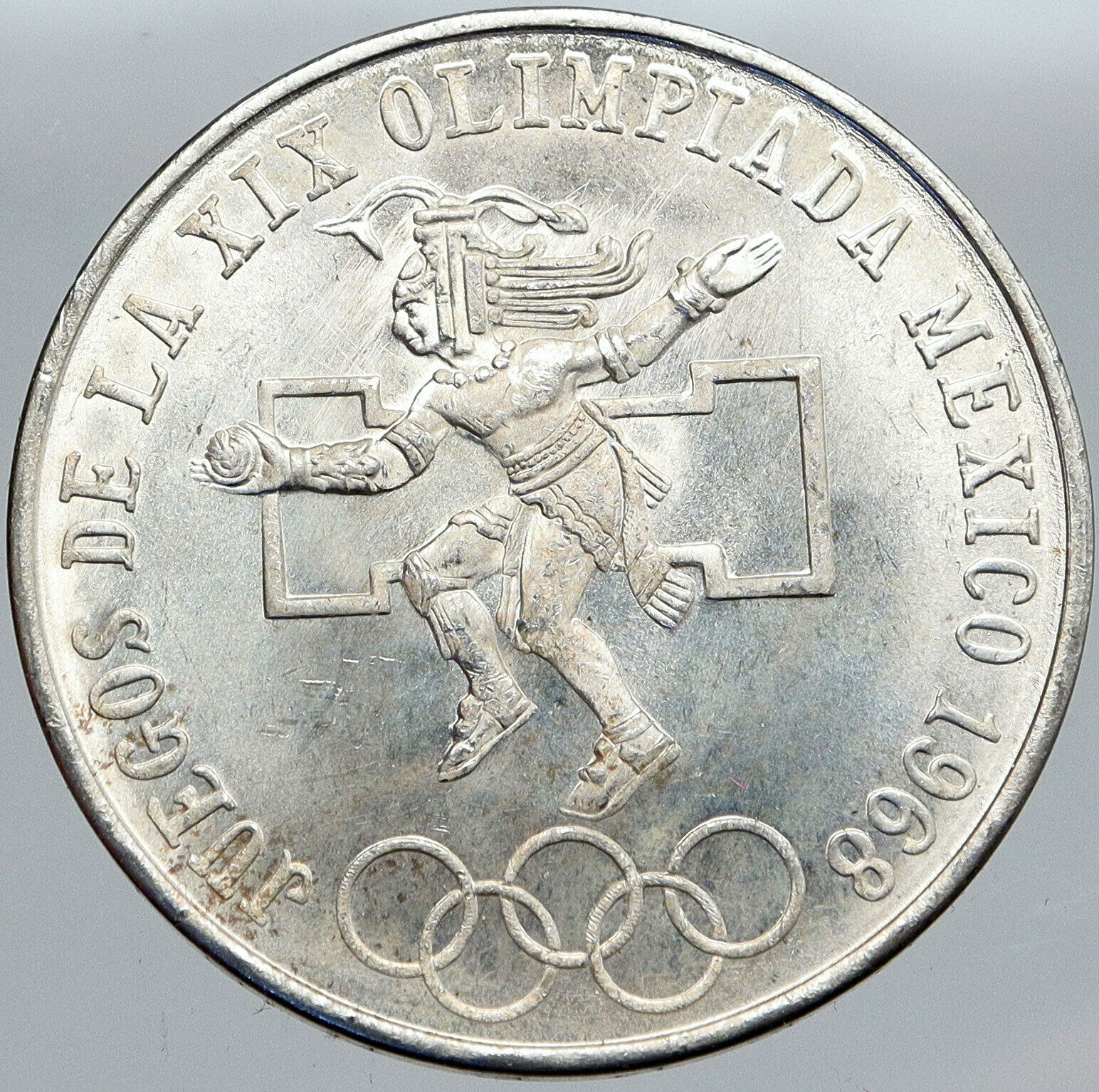 1968 Mexico XIX Olympic Games Aztec Ball Player BIG 25 Pesos Silver Coin i87698