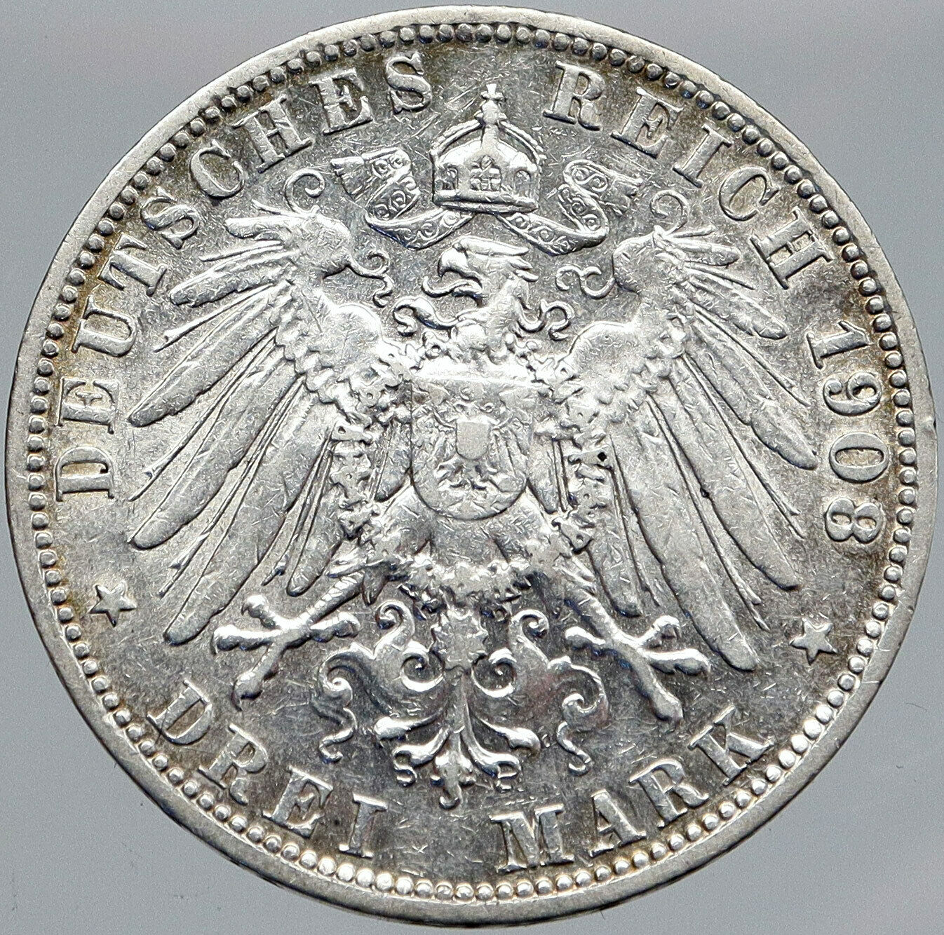 1908 PRUSSIA KINGDOM Germany WILHELM II ANITQUE Silver 3 Mark German Coin i87701