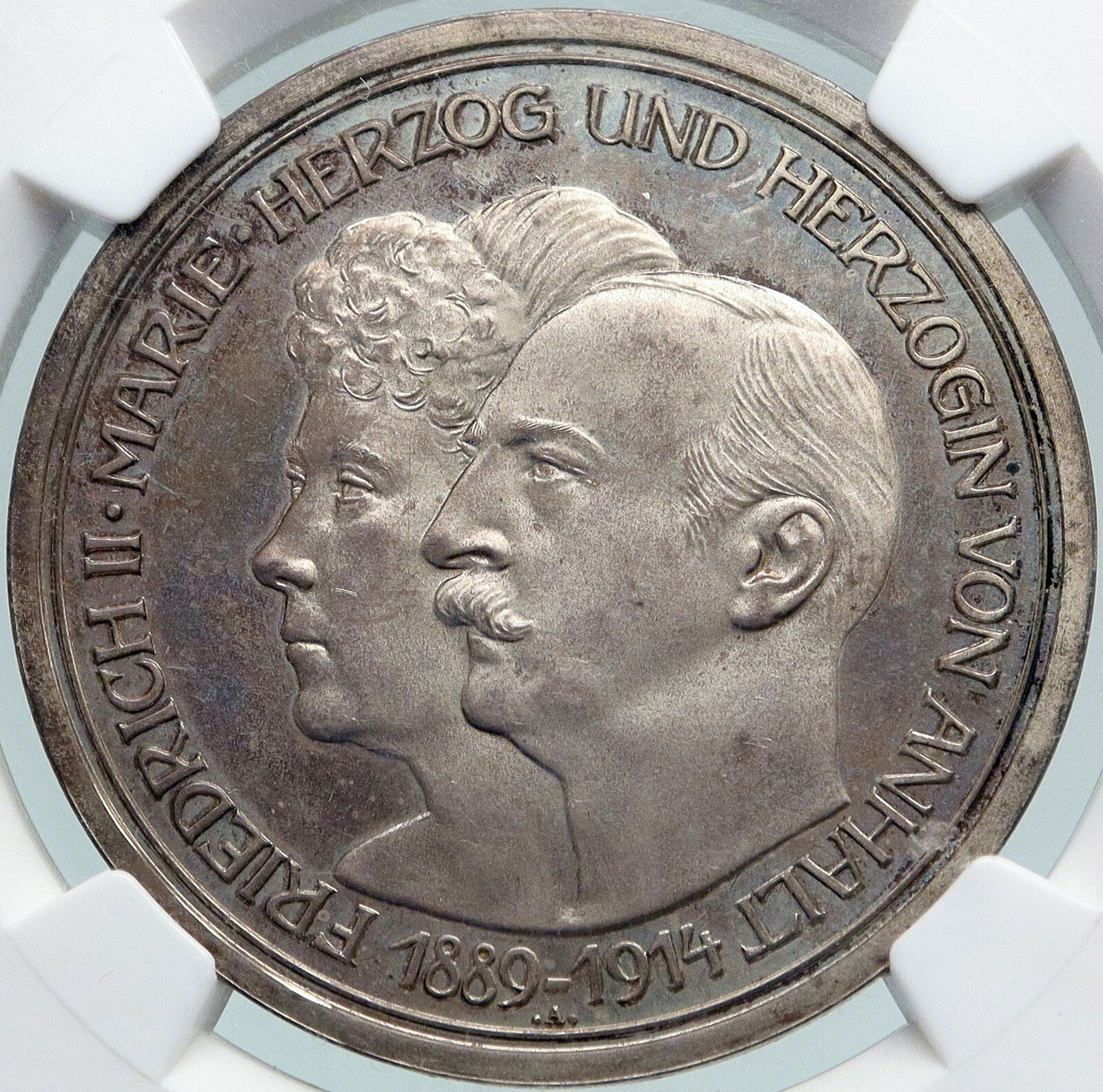 1914 A GERMANY Anhalt-Dessau Antique OLD Silver VINTAGE 5 Mark Coin NGC i87739