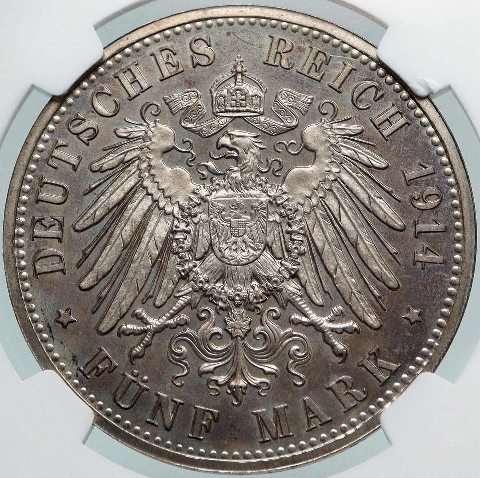 1914 A GERMANY Anhalt-Dessau Antique OLD Silver VINTAGE 5 Mark Coin NGC i87739