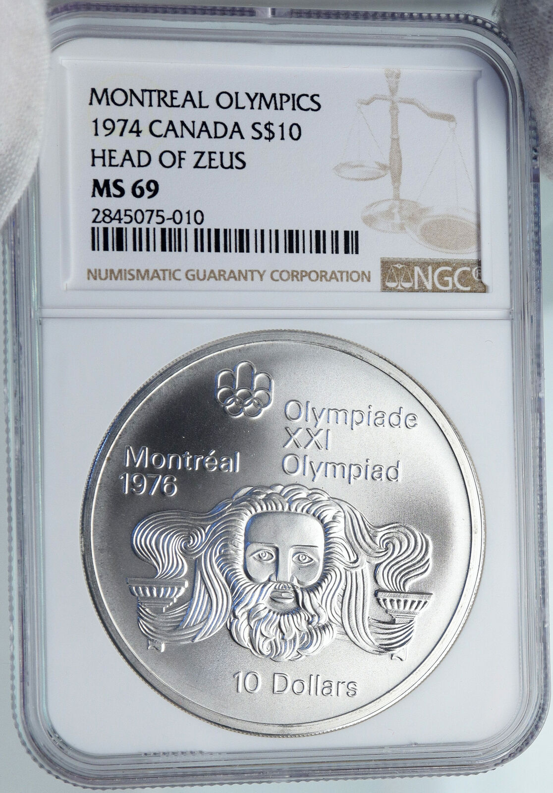 1974 CANADA Queen Elizabeth II Olympics Montreal ZEUS Silver $10 Coin NGC i87838