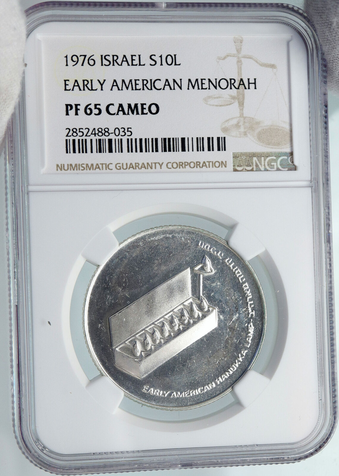 1976 ISRAEL American Menorah HANNUKAH LAMP Proof Silver 10 Lirot Coin NGC i87938