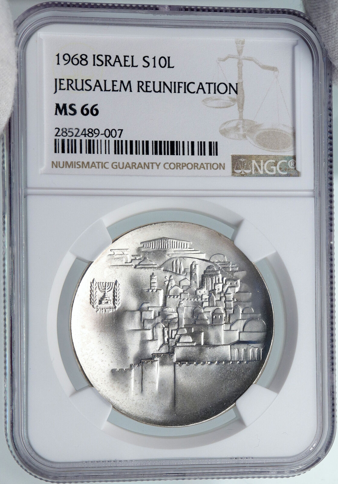 1968 ISRAEL Jewish OLD TEMPLE GATE JERUSALEM VIEW Silver 10Lirot Coin NGC i87960