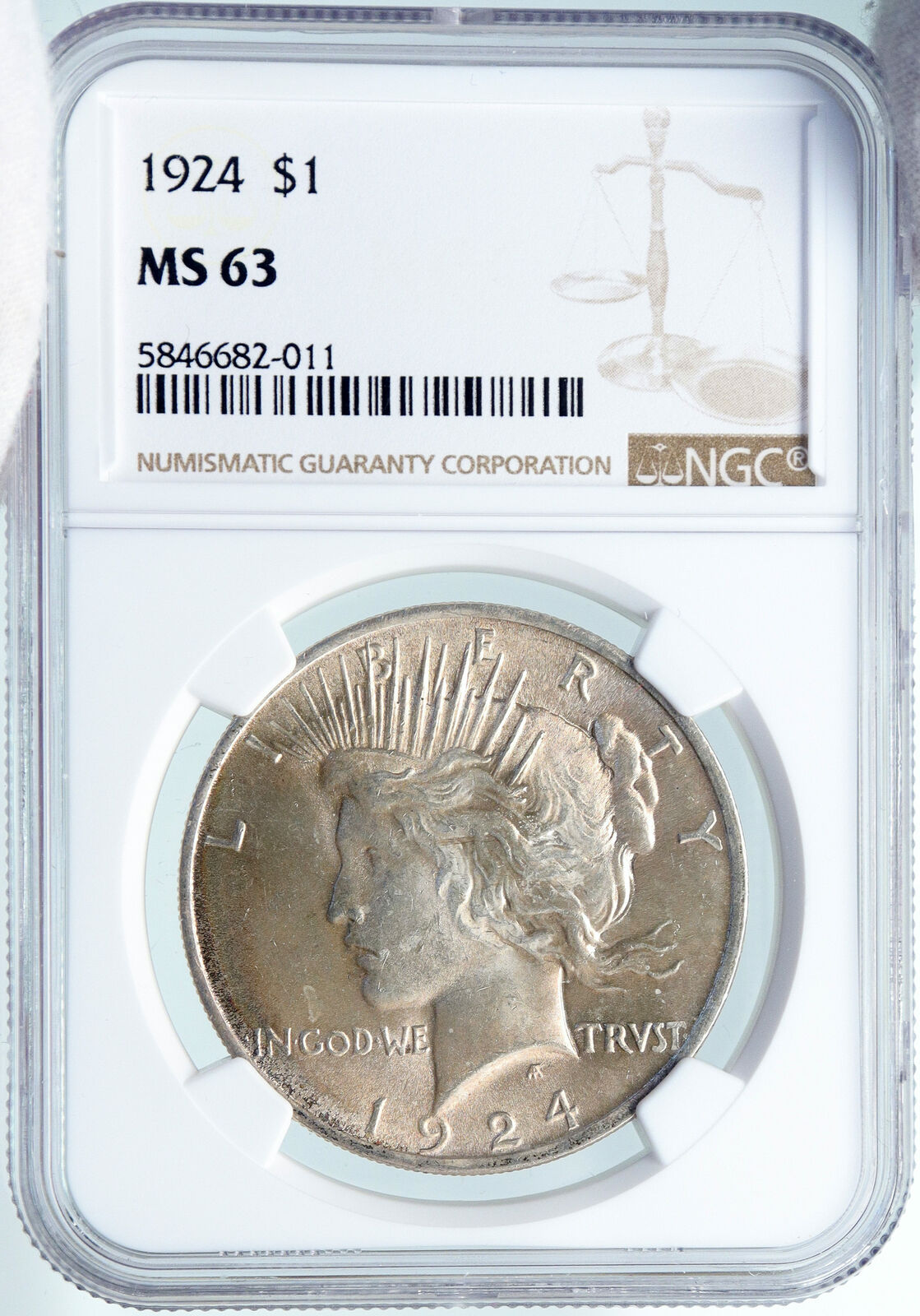 1924 USA United States Coin LIBERTY EAGLE Vintage Silver PEACE DOLLAR NGC i87813