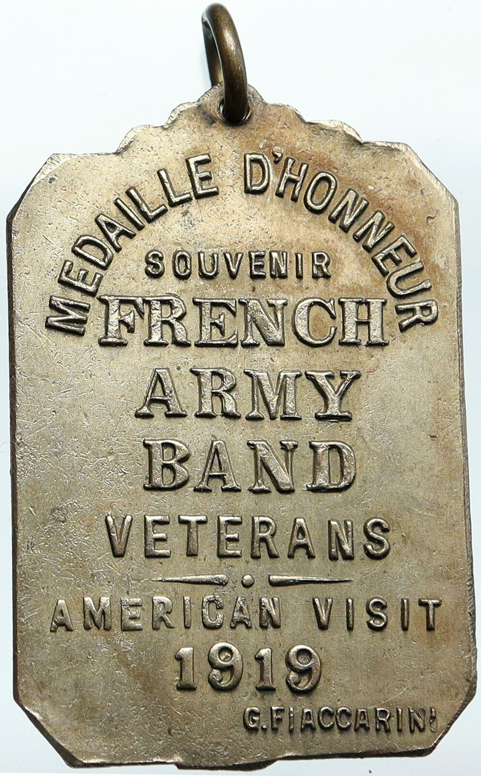 1919 FRANCE Army Band American Visit OLD Vintage Sculpted ANTIQUE Medal i88123