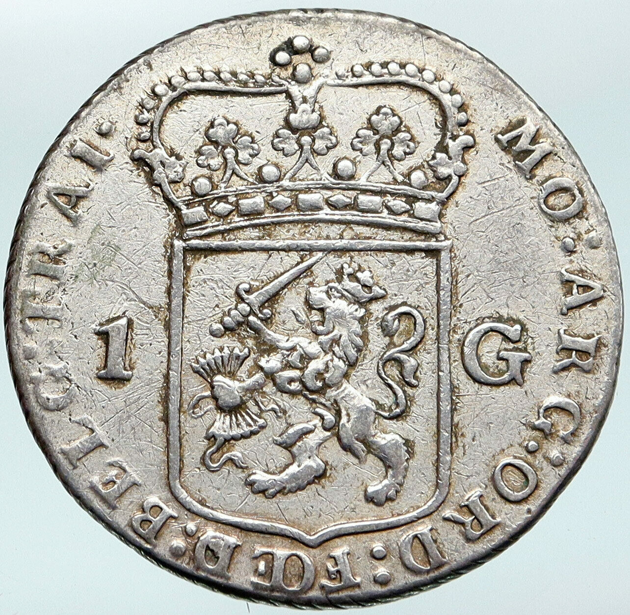 1792 Netherlands Dutch Republic Genuine OLD Antique Silver 1 Gulden Coin i88125