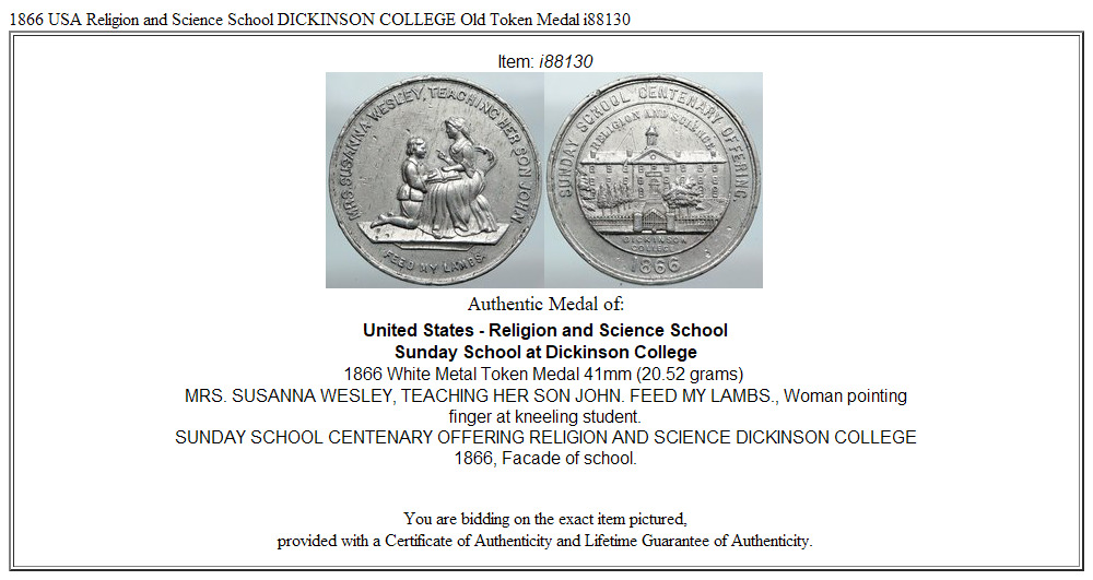 1866 USA Religion and Science School DICKINSON COLLEGE Old Token Medal i88130