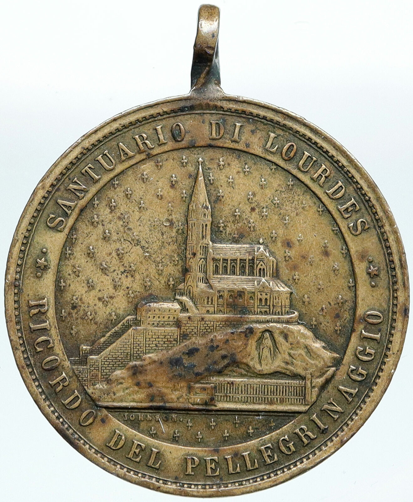 1800s FRANCE Sanctuary of Our Lady of Lourdes Vintage MARY Italian Medal i88210