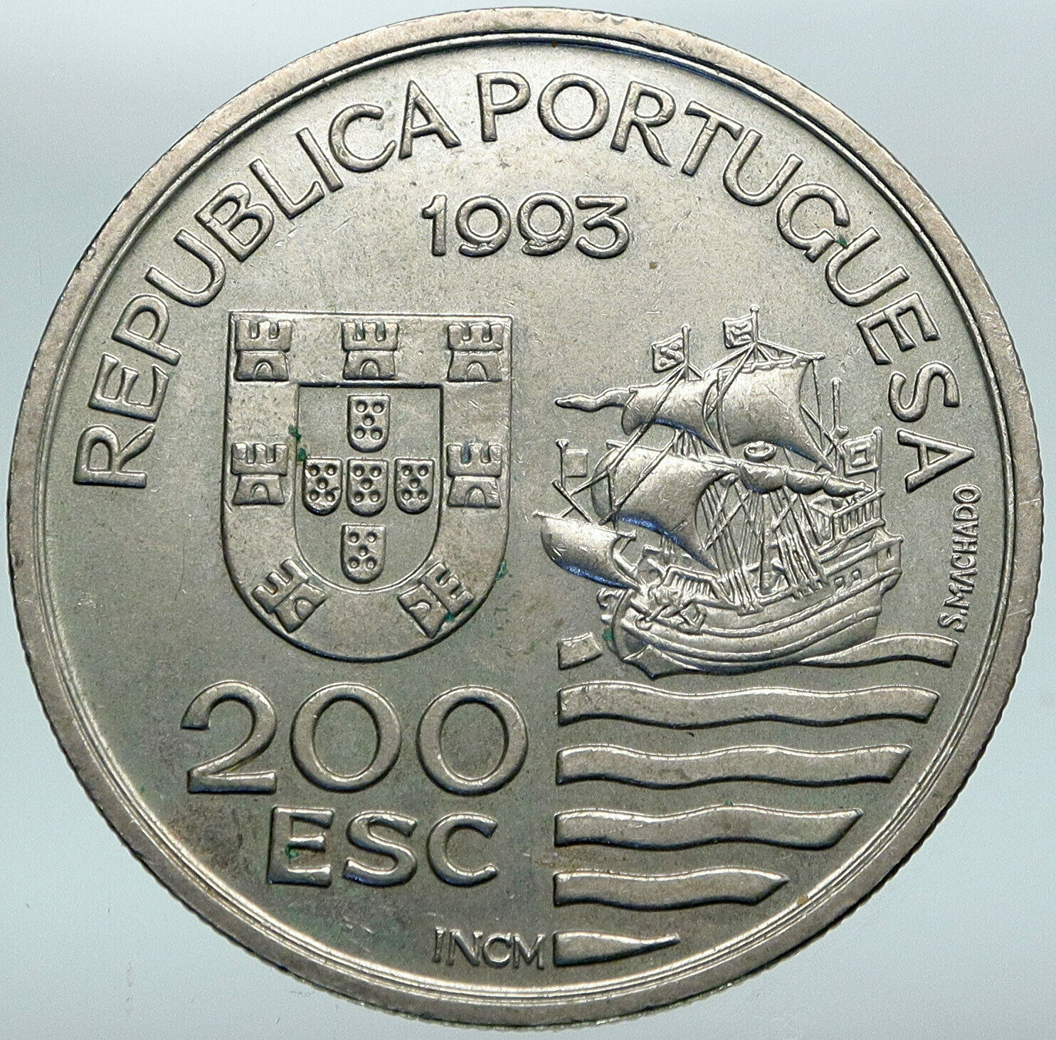 1993 PORTUGAL Japanese SAILING SHIP Kiushu OLD VINTAGE 200 Escudos Coin i88235