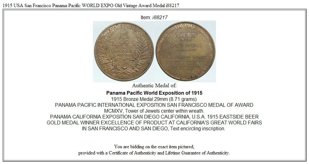 1915 USA San Francisco Panama Pacific WORLD EXPO Old Vintage Award Medal i88217