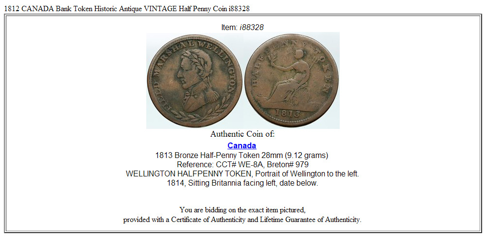 1812 CANADA Bank Token Historic Antique VINTAGE Half Penny Coin i88328