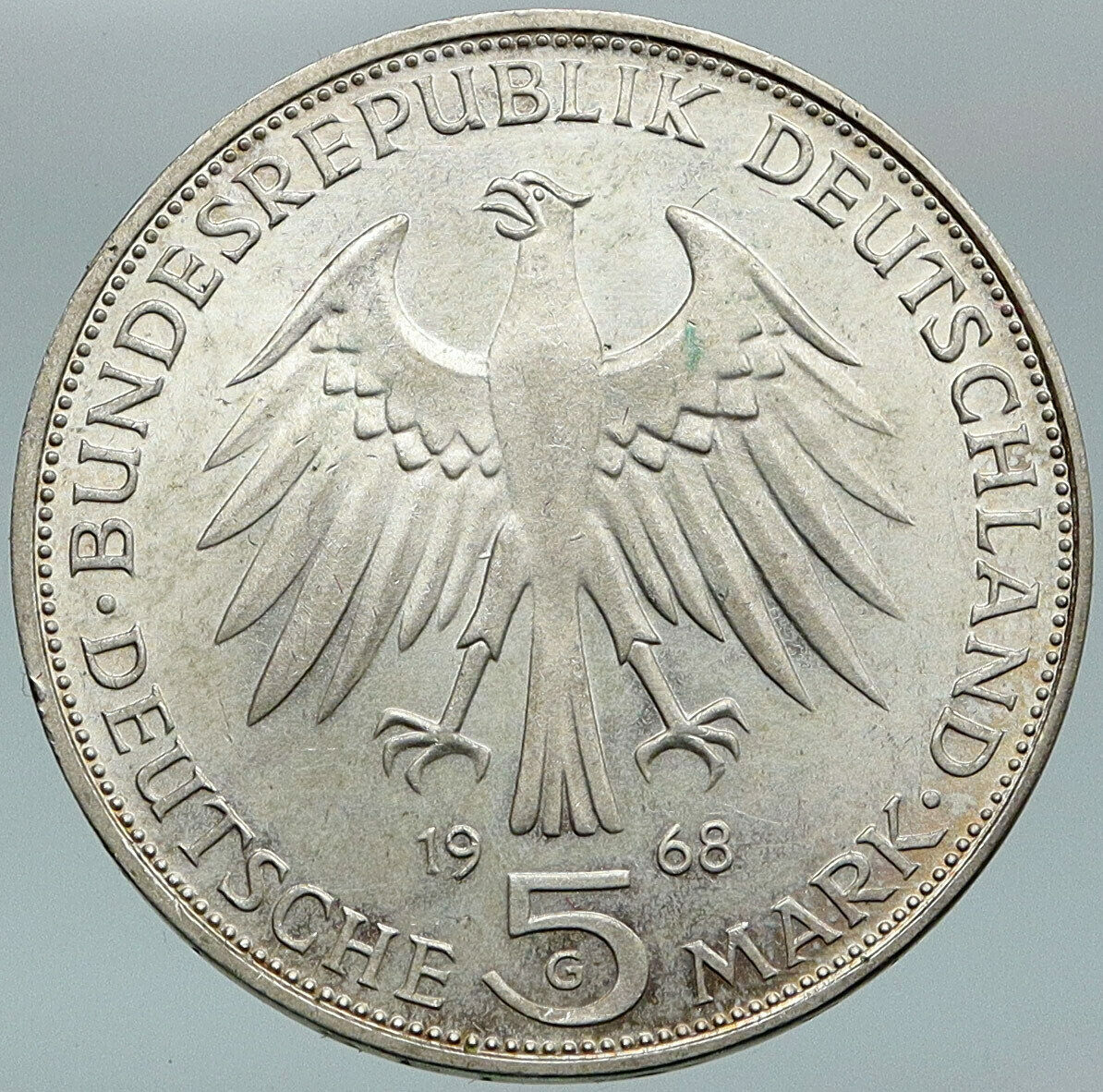 1968 GERMANY Birth Johannes Gutenberg 500 Years Silver 5 Mark German Coin i88335