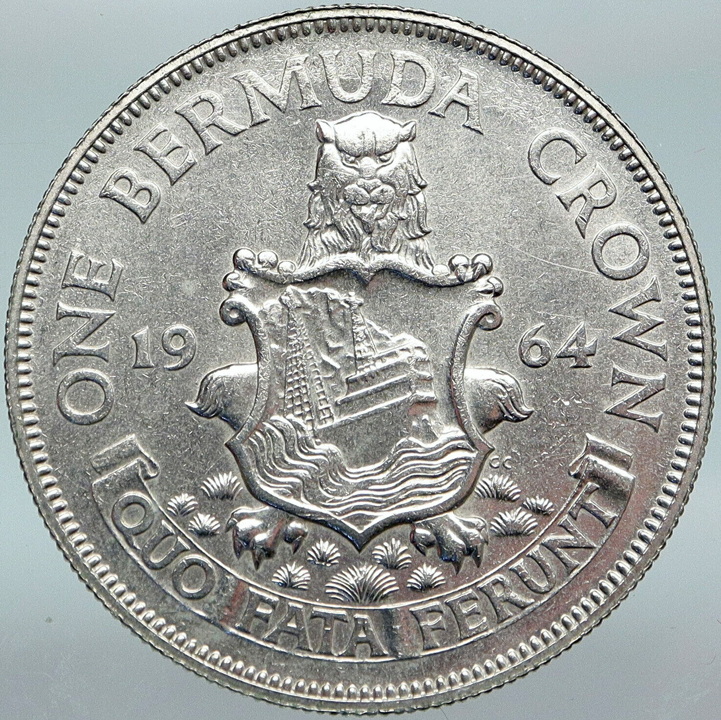 1964 BERMUDA British Colony LARGE Elizabeth II VINTAGE Silver Crown Coin i88341